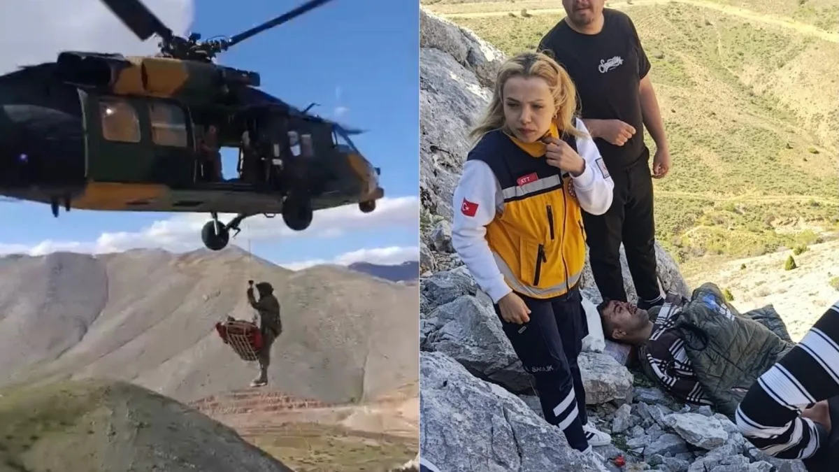 Dağda Ot Toplarken Düştü, Askeri Helikopterle Kurtarıldı